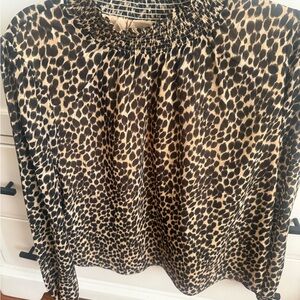 J. Crew Leopard Print Smocked Neck Blouse in Neutral Brown and Black